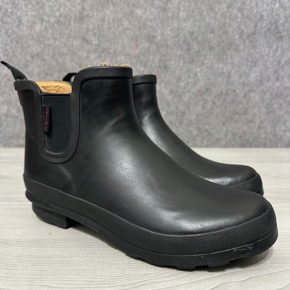 Chooka Plush Chelsea Rain Boots Womens Size 10 Black Waterproof Faux Fur Lined
